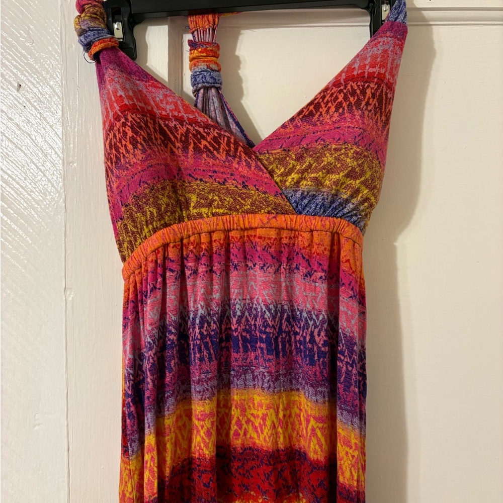 Colorful Patterned Halter Maxi Dress - Beach Coverup